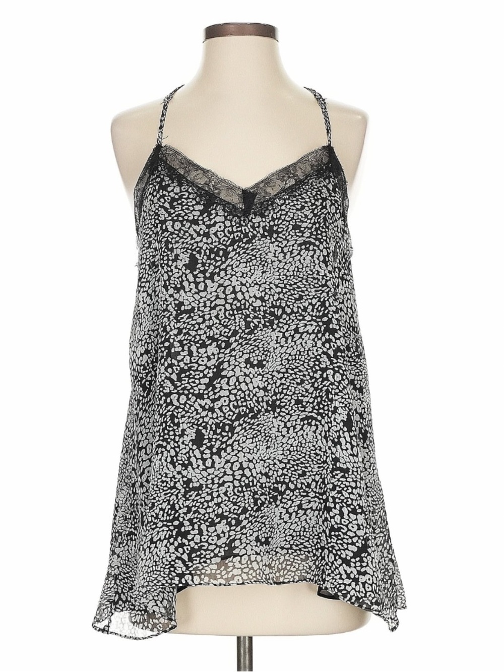 New: POL Black & White Printed Razorback Lace Trim Tank Top• Small